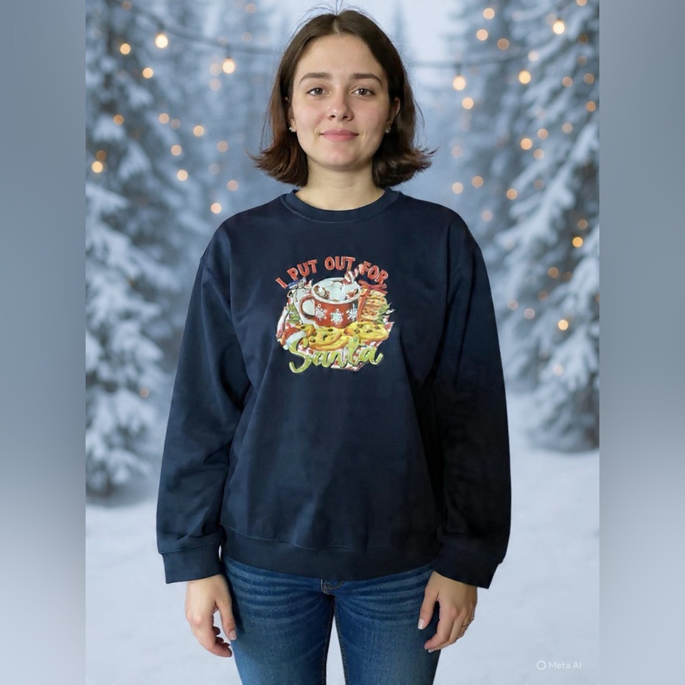 Navy Graphic Holiday Sweatshirt - 'I Put Out For Santa'